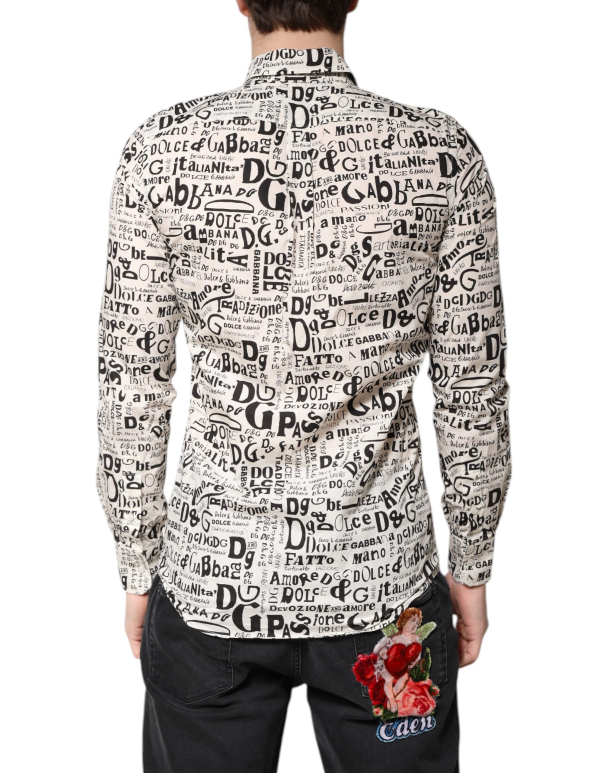 Dolce & Gabbana White Black Logo MARTINI Men's Casual Shirt